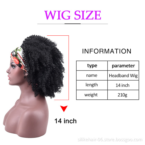 14Inch Cosplay African Wrap Hair Style Chic Afro Kinky Curly Headband Wig With Pre-attached Scarf For Black Women Synthetic Wigs